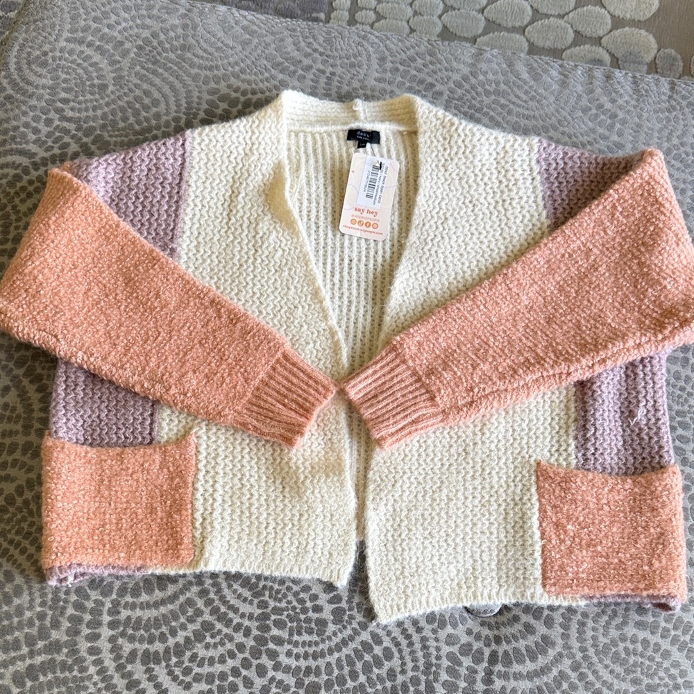 Debut Cream, Pink, and Purple Knit Cardigan